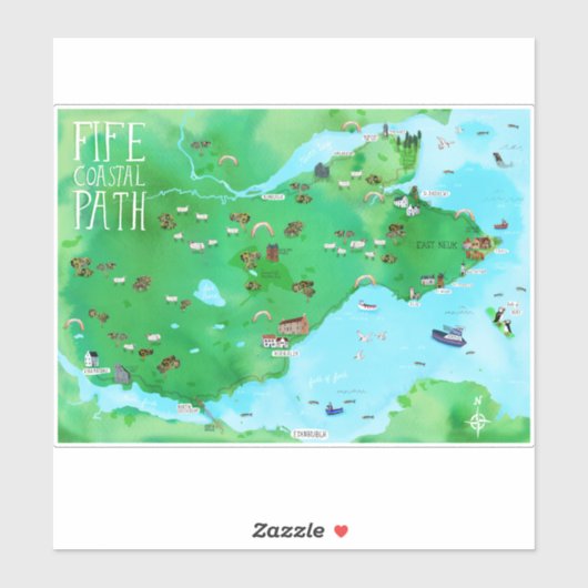 Fife Coastal Path Scotland Wasserfarbkarte Art Aufkleber (Blatt)