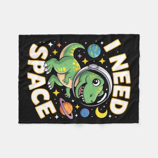 Fife Life I Need Space T-rex Astronaut Outterspace Fleecedecke (Vorderseite (Horizontal))