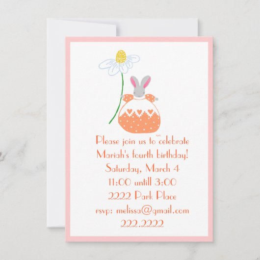 Fifi Bunny in Orange Einladung (Vorderseite)