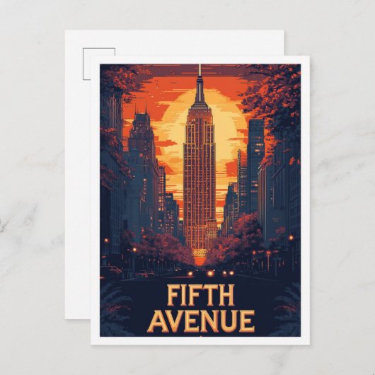 Fifth Avenue NYC USA Vintag Illustration Travel Postkarte (Vorne/Hinten)