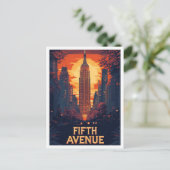 Fifth Avenue NYC USA Vintag Illustration Travel Postkarte (Stehend Vorderseite)
