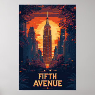 Fifth Avenue NYC USA Vintage-Illustration Reise Poster