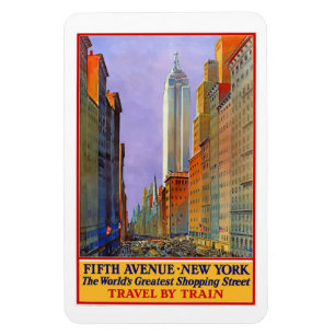 Fifth Avenue view New York vintage travel poster, Magnet