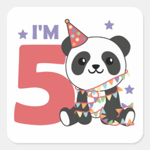 Fifth Birthday Panda For Kids 5 Years Square Stick Quadratischer Aufkleber