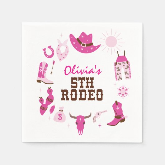 Fifth Rodeo Pink Western Cowboy 5. Geburtstag Serviette (Vorderseite)