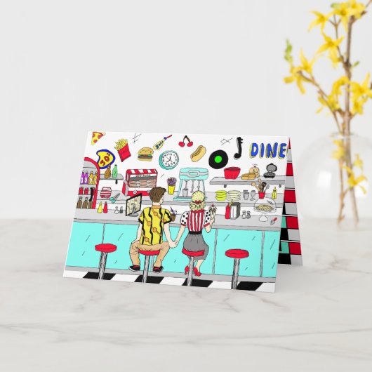 Fifties Retro Drehmoment Happy Valentine's Day Karte (Gelbe Blume)