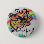 Fiftieth Birthday Girl Rainbow Monarch Abzeichen Button (Vorderseite)