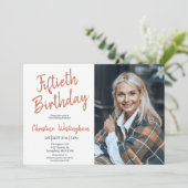 Fiftieth Birthday Photo Rustic Boho Script 50th Einladung (Stehend Vorderseite)