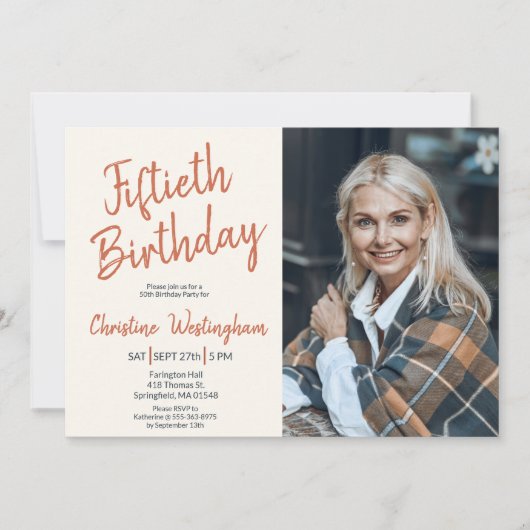 Fiftieth Birthday Photo Rustic Boho Script 50th Einladung (Vorderseite)