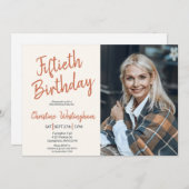 Fiftieth Birthday Photo Rustic Boho Script 50th Einladung (Vorne/Hinten)