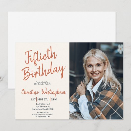 Fiftieth Birthday Photo Rustic Boho Script  50th  Einladung (Vorne/Hinten)