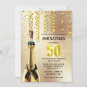 Fiftieth gold Glitzer Schaumwein elegantes Party Einladung (Vorderseite)