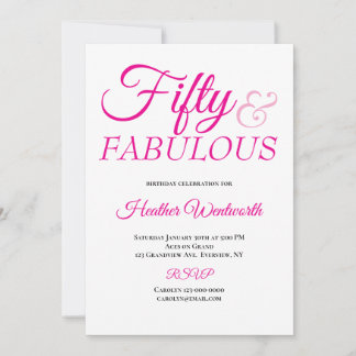 Fifty and Fabulous 50th Birthday Pink Script Einladung