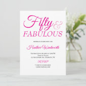 Fifty and Fabulous 50th Birthday Pink Script Einladung (Stehend Vorderseite)