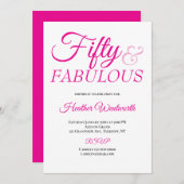 Fifty and Fabulous 50th Birthday Pink Script Einladung (Vorne/Hinten)