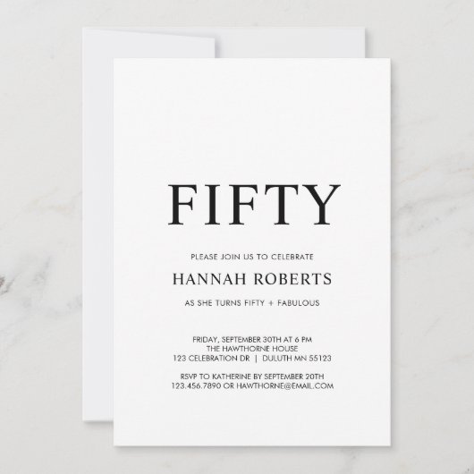 Fifty and Fabulous Black 50th Birthday Party  Einladung (Vorderseite)