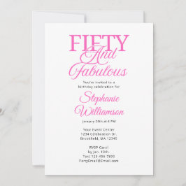 Fifty and Fabulous Black and Pink Script Einladung