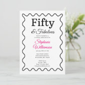 Fifty and Fabulous Black and Pink Script Einladung (Stehend Vorderseite)