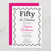 Fifty and Fabulous Black and Pink Script Einladung (Vorne/Hinten)