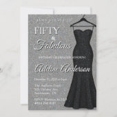 Fifty and Fabulous Black and Silver 50th Birthday  Einladung (Vorderseite)