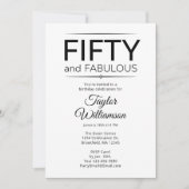 Fifty and Fabulous Black and White Script Einladung (Vorderseite)