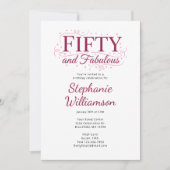 Fifty and Fabulous Black Berry Pink Script Einladung (Vorderseite)