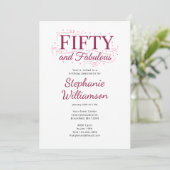 Fifty and Fabulous Black Berry Pink Script Einladung (Stehend Vorderseite)