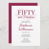 Fifty and Fabulous Black Berry Pink Script Einladung (Vorne/Hinten)