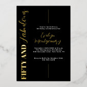 Fifty and Fabulous Black Gold 50th Birthday Party Folieneinladung (Vorderseite)