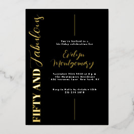 Fifty and Fabulous Black Gold 50th Birthday Party Folieneinladung