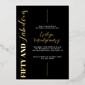 Fifty and Fabulous Black Gold 50th Birthday Party  Folieneinladung