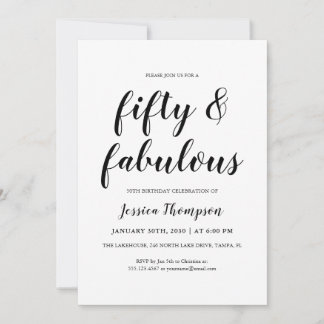 Fifty and Fabulous Black Script 50th Birthday Einladung