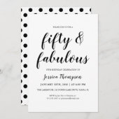 Fifty and Fabulous Black Script 50th Birthday Einladung (Vorne/Hinten)