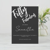 Fifty and Fabulous Black Script 50th Birthday Einladung (Stehend Vorderseite)