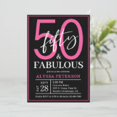 Fifty and Fabulous Black Script 50th Birthday Einladung (Stehend Vorderseite)