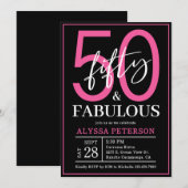 Fifty and Fabulous Black Script 50th Birthday Einladung (Vorne/Hinten)