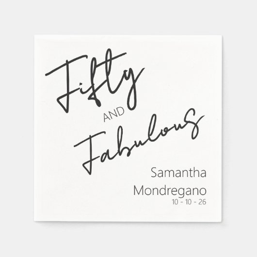 Fifty and Fabulous Black White 50th Birthday Serviette (Vorderseite)