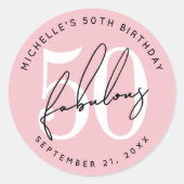 Fifty And Fabulous Blush Pink 50th Birthday Runder Aufkleber (Vorderseite)
