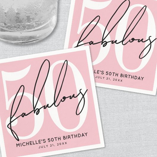 Fifty And Fabulous Blush Pink 50th Birthday Serviette