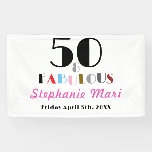 Fifty and Fabulous Bold Photo 50th Birthday Banner (Horizontal)