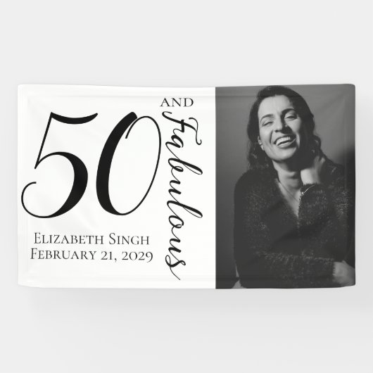 Fifty and Fabulous Bold Photo 50th Birthday Party  Banner (Horizontal)