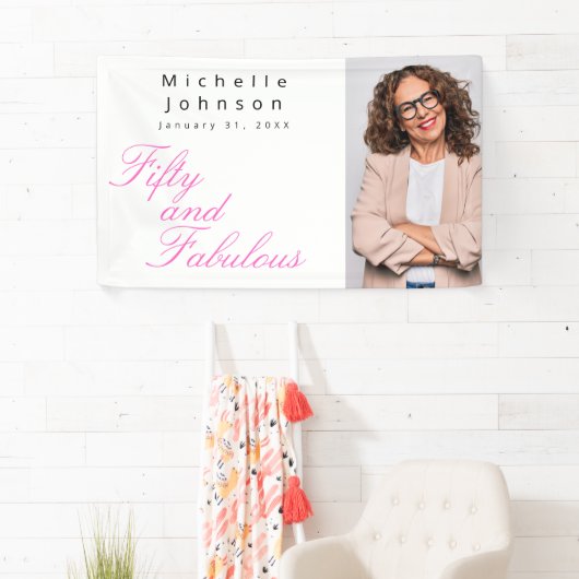 Fifty and Fabulous Bold Photo 50th Birthday Party Banner (Insitu)