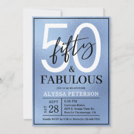Fifty and Fabulous Dusty Blue Script 50th Birthday Einladung