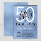 Fifty and Fabulous Dusty Blue Script 50th Birthday Einladung (Vorne/Hinten)