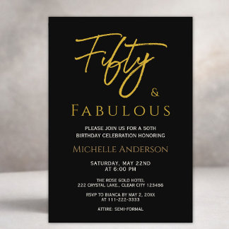 Fifty and Fabulous Elegant Gold Celebration Einladung