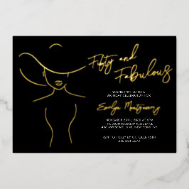 Fifty and Fabulous Foil Line Art Birthday Party Folieneinladung