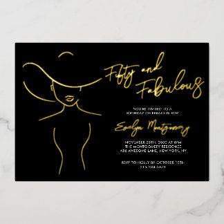 Fifty and Fabulous Foil Line Art Birthday Party  Folieneinladung