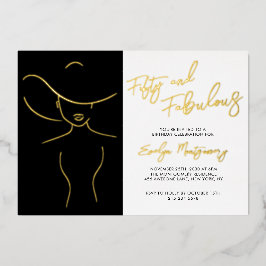 Fifty and Fabulous Foil Line Art Birthday Party Folieneinladung