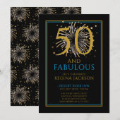 Fifty and Fabulous Gold Black 50th Birthday Party Einladung (Vorne/Hinten)