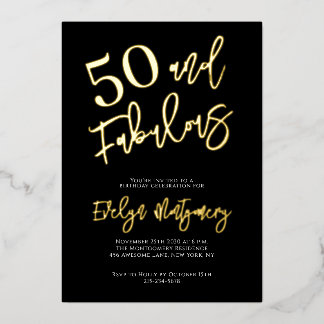 Fifty and Fabulous Gold Black 50th Birthday Party  Folieneinladung